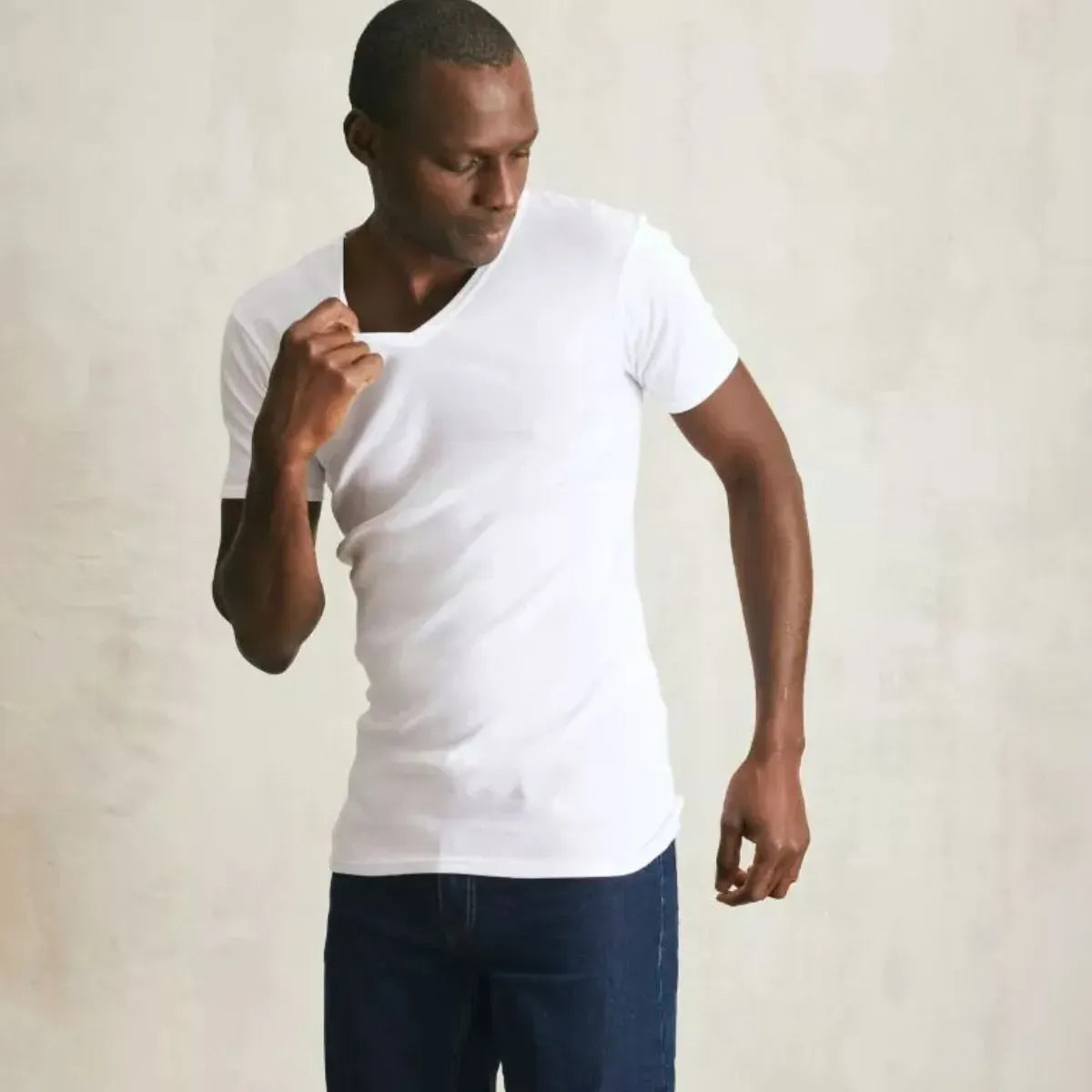 T-shirt homme Col V Blanc