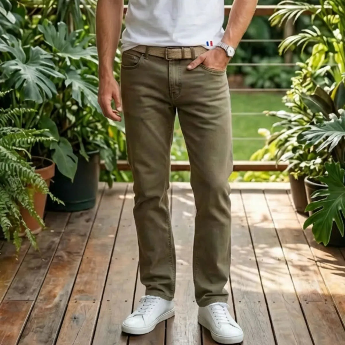 Jean straight homme | Kaki coupe droite