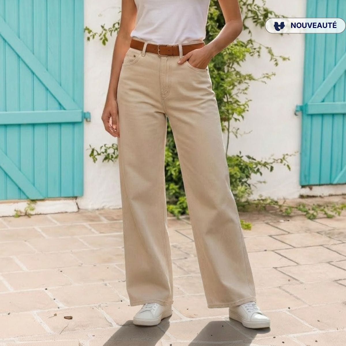 Jean large femme taille haute | Ecru