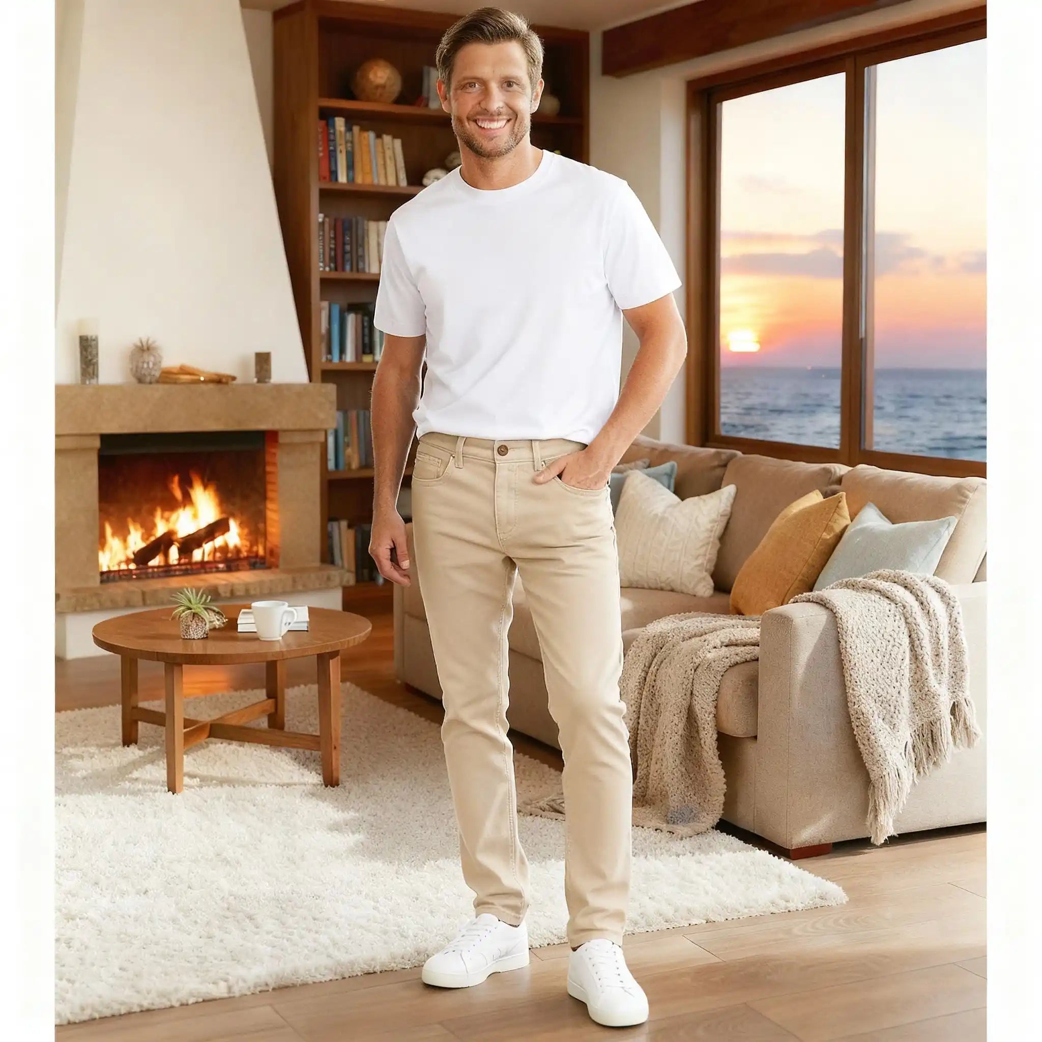 jean homme couleur beige coupe droite