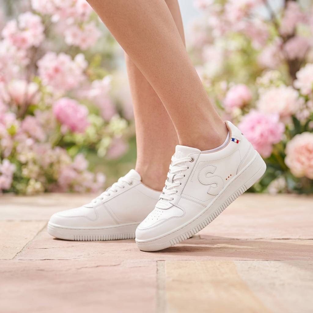 basket française blanche femme en cuir fabriquée en France