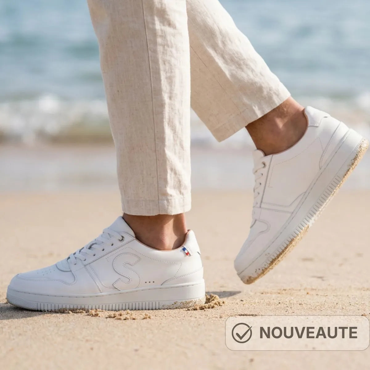 baskets françaises blanche pour homme en cuir made in France