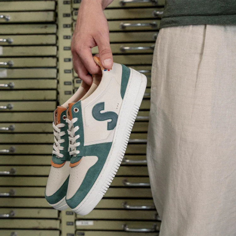Basket française Belis Creme Vert