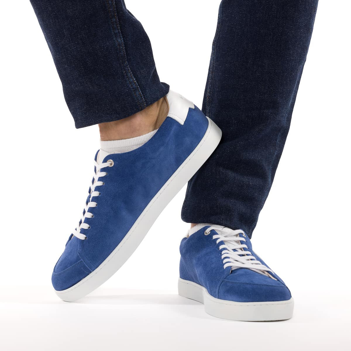 basket bleu française en croute de cuir