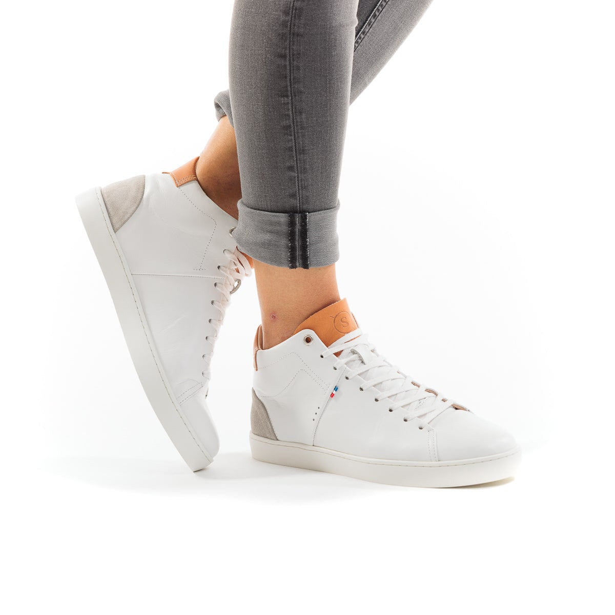 basket haute pour femme blanche en cuir