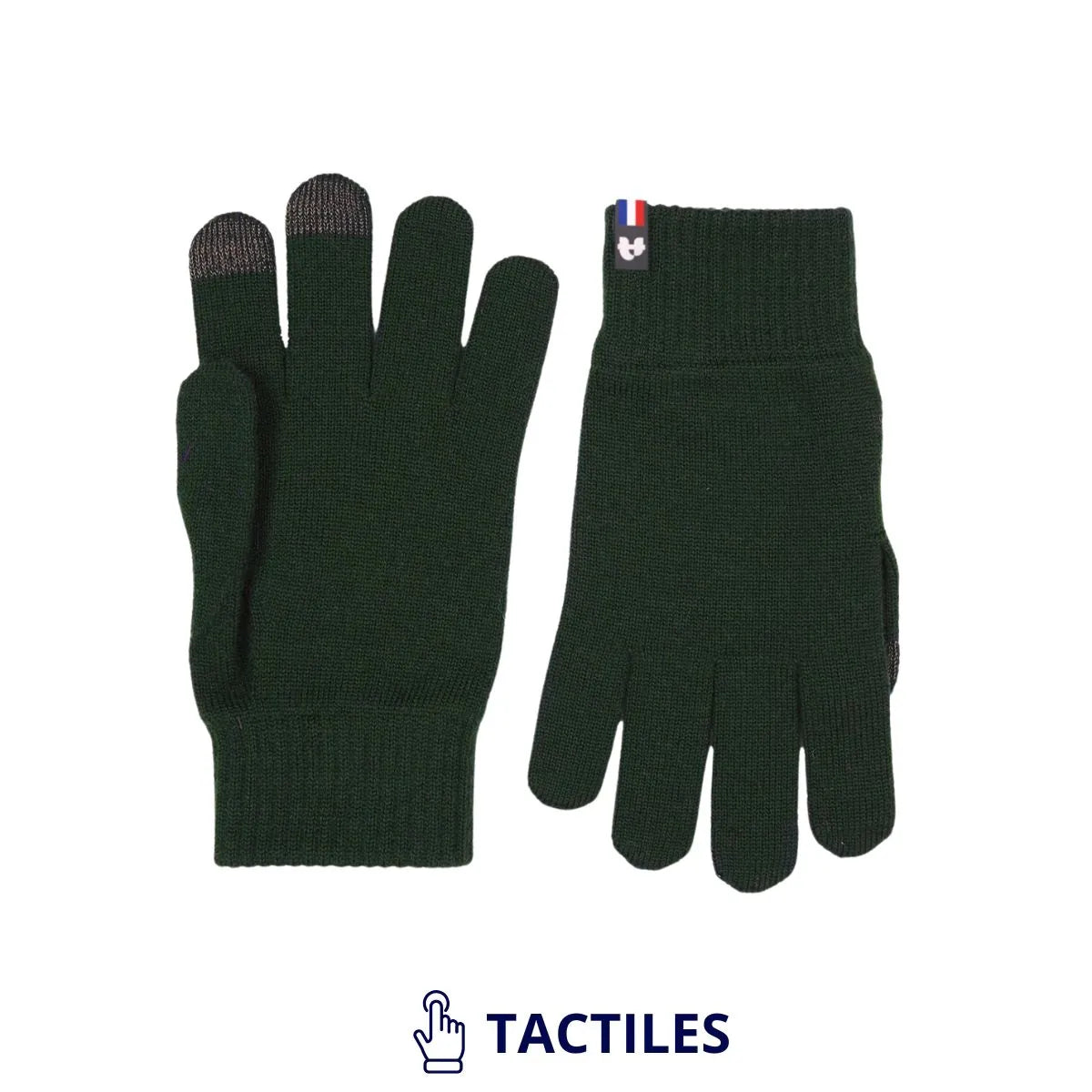 Gants tactiles femme en laine mérinos kaki, taille S/M, assortis au bonnet du duo