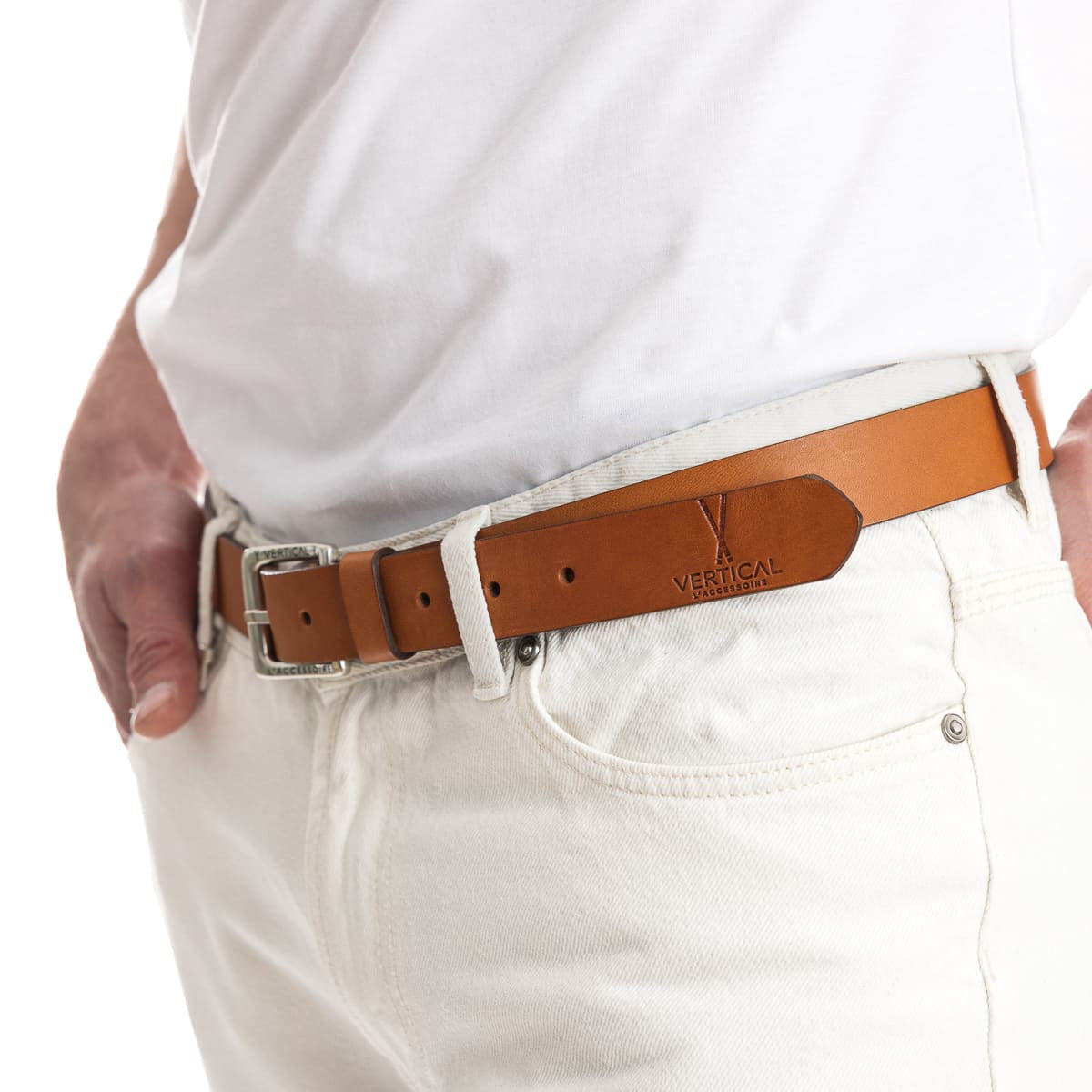 La ceinture cuir homme Camel large
