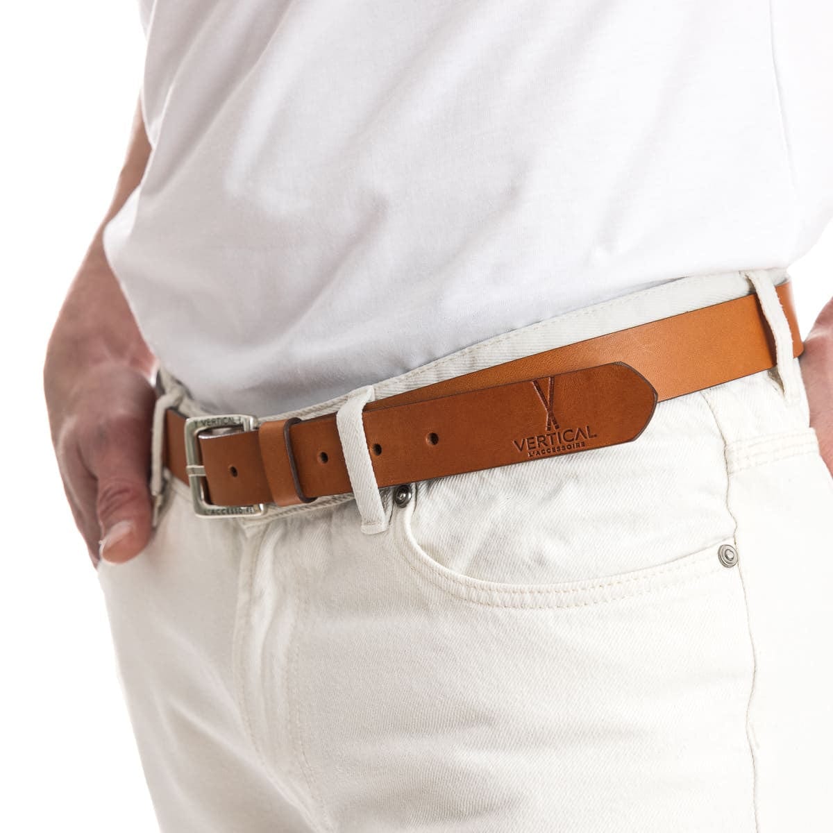 La ceinture cuir homme Camel large