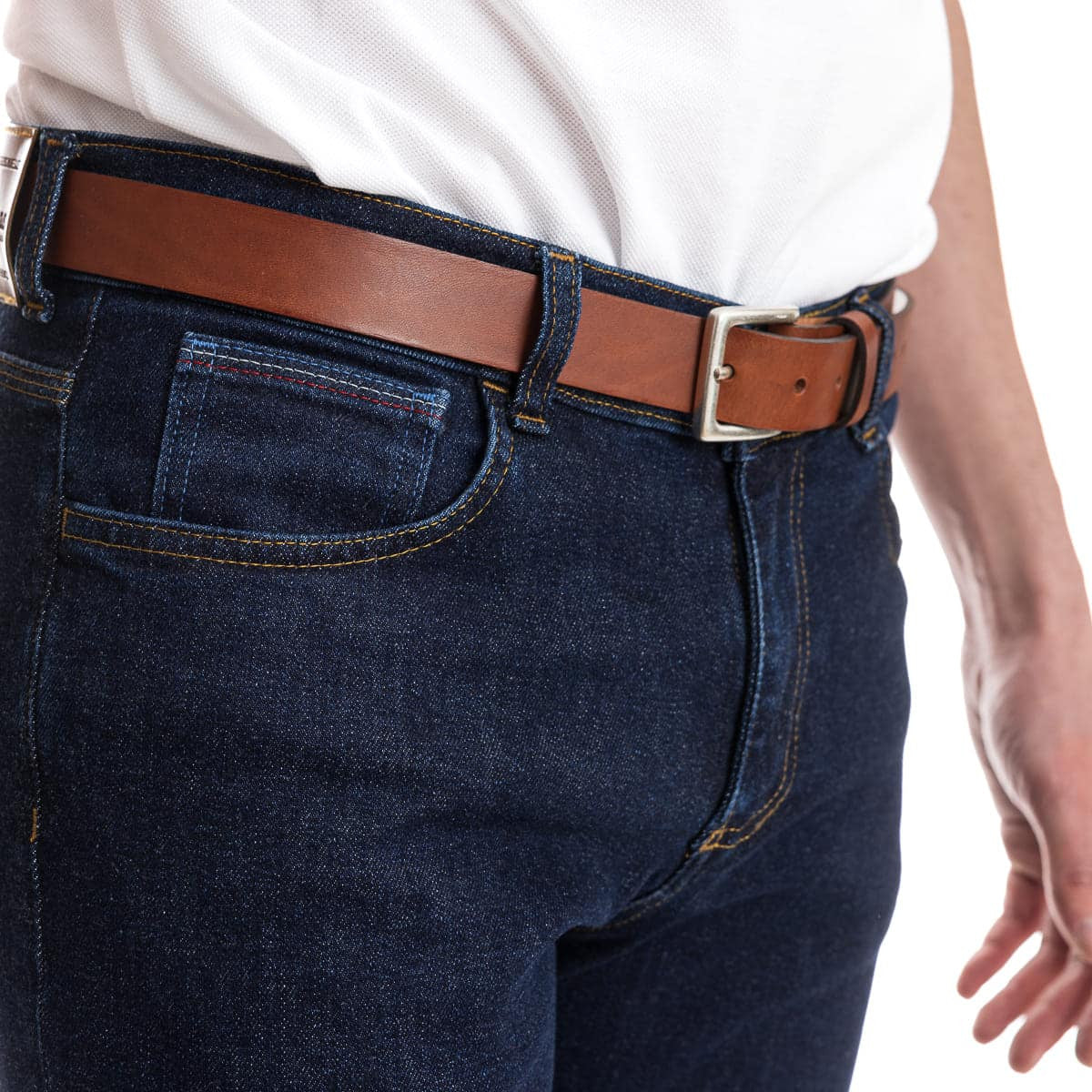 Ceinture cuir pour homme Cognac large