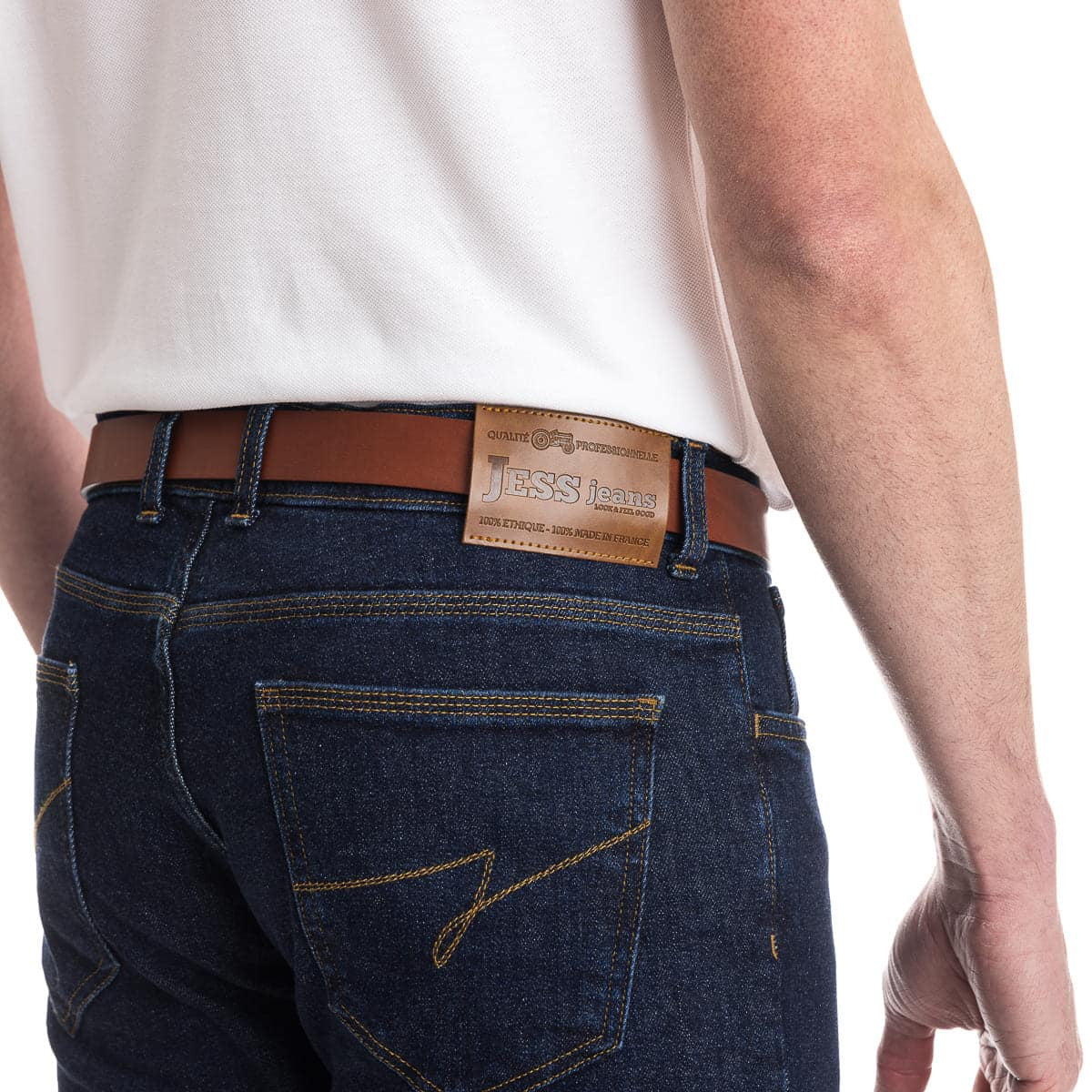 Ceinture cuir pour homme Cognac large