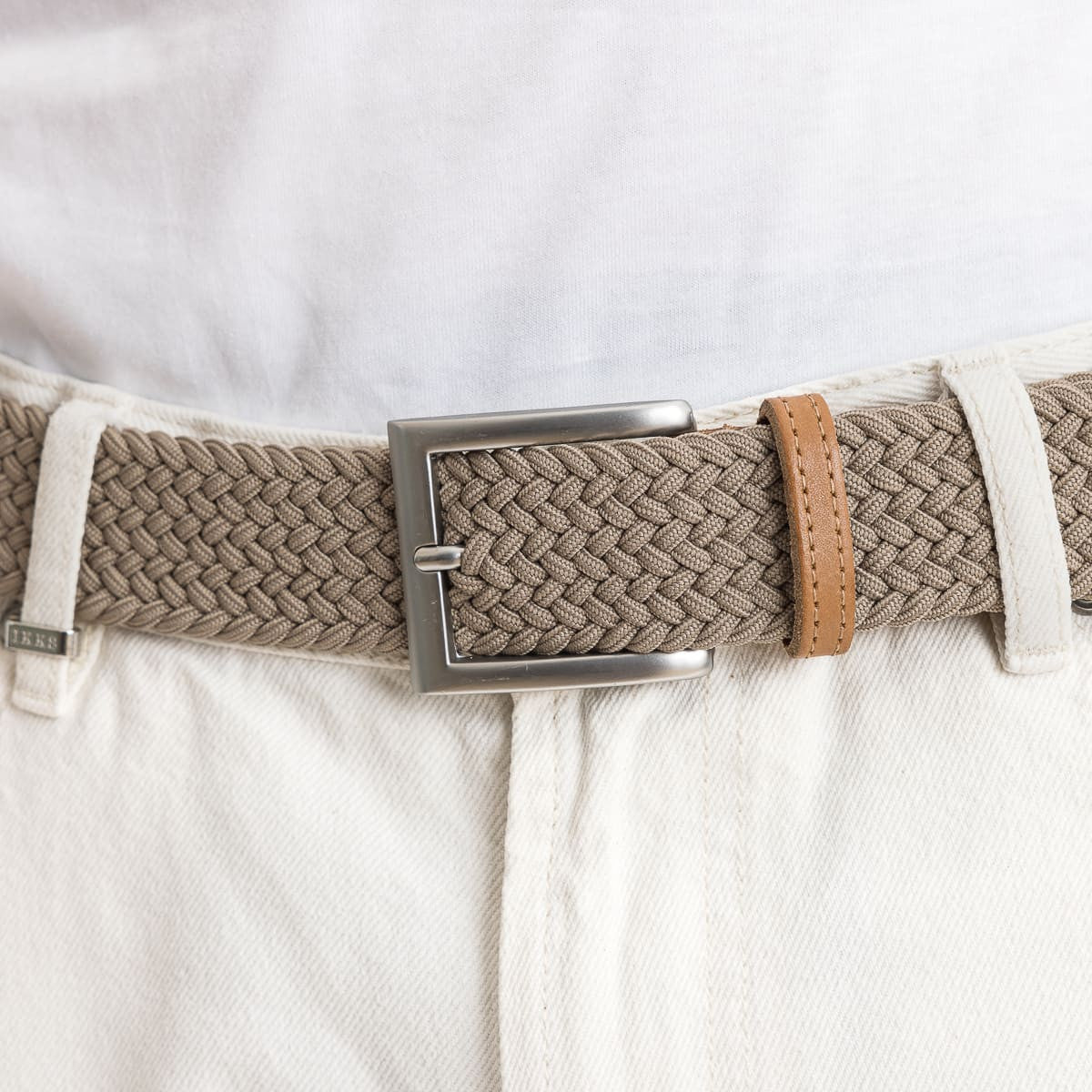 Ceinture tressée pour homme beige