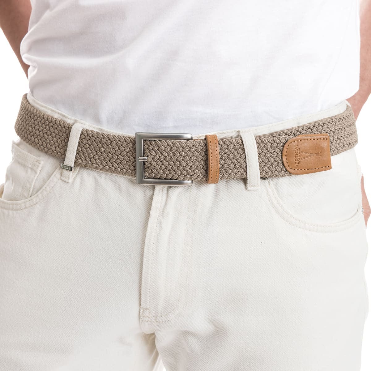 Ceinture tressée pour homme beige
