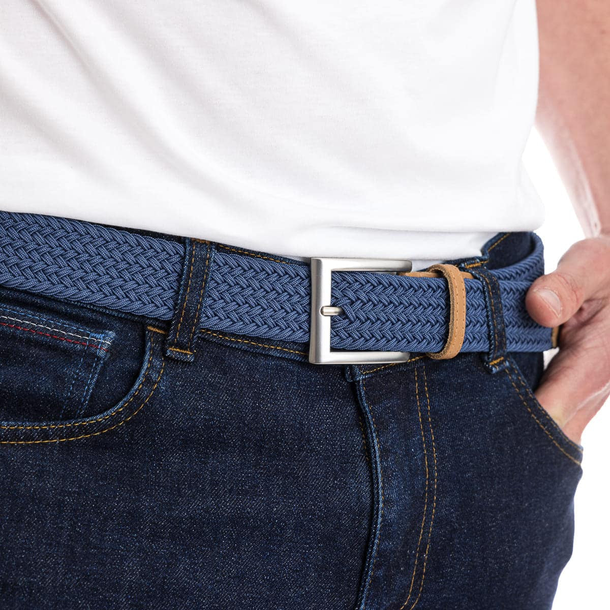 Ceinture tressée homme couleur bleu