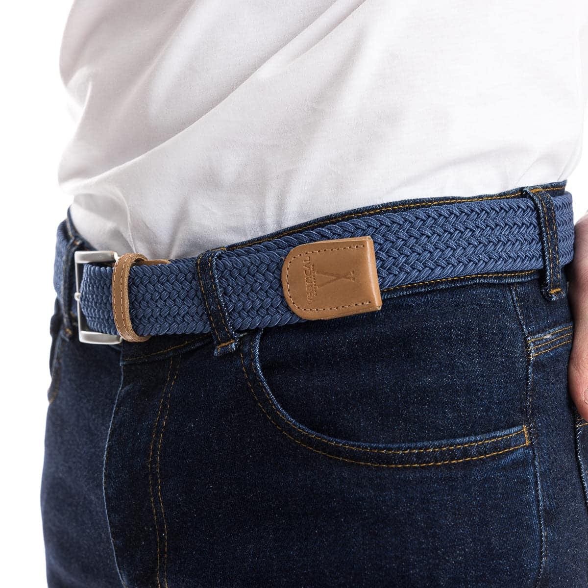 Ceinture tressée homme couleur bleu