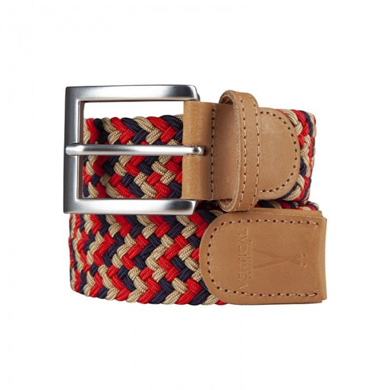 Ceinture homme tressée bleu blanc rouge jaune