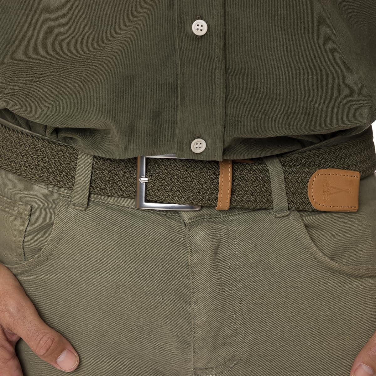 Ceinture tressée kaki pour homme