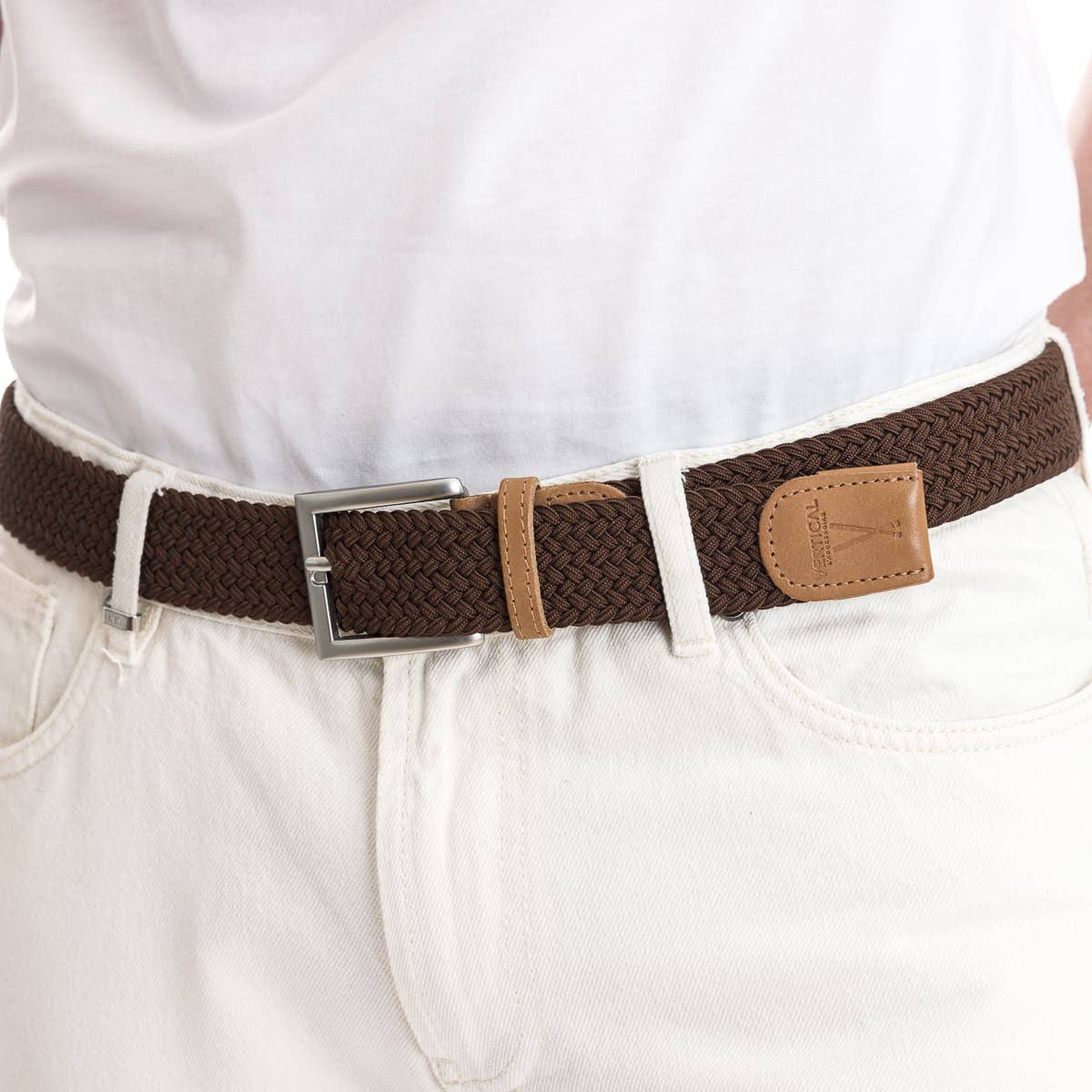 Ceinture tressée pour homme marron