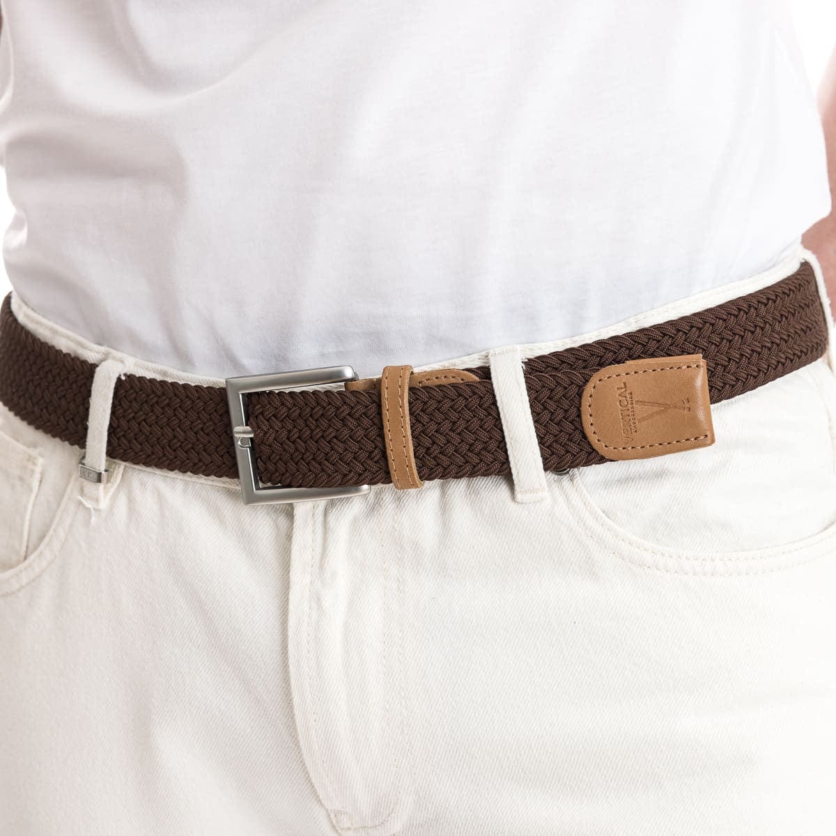 Ceinture tressée pour homme marron