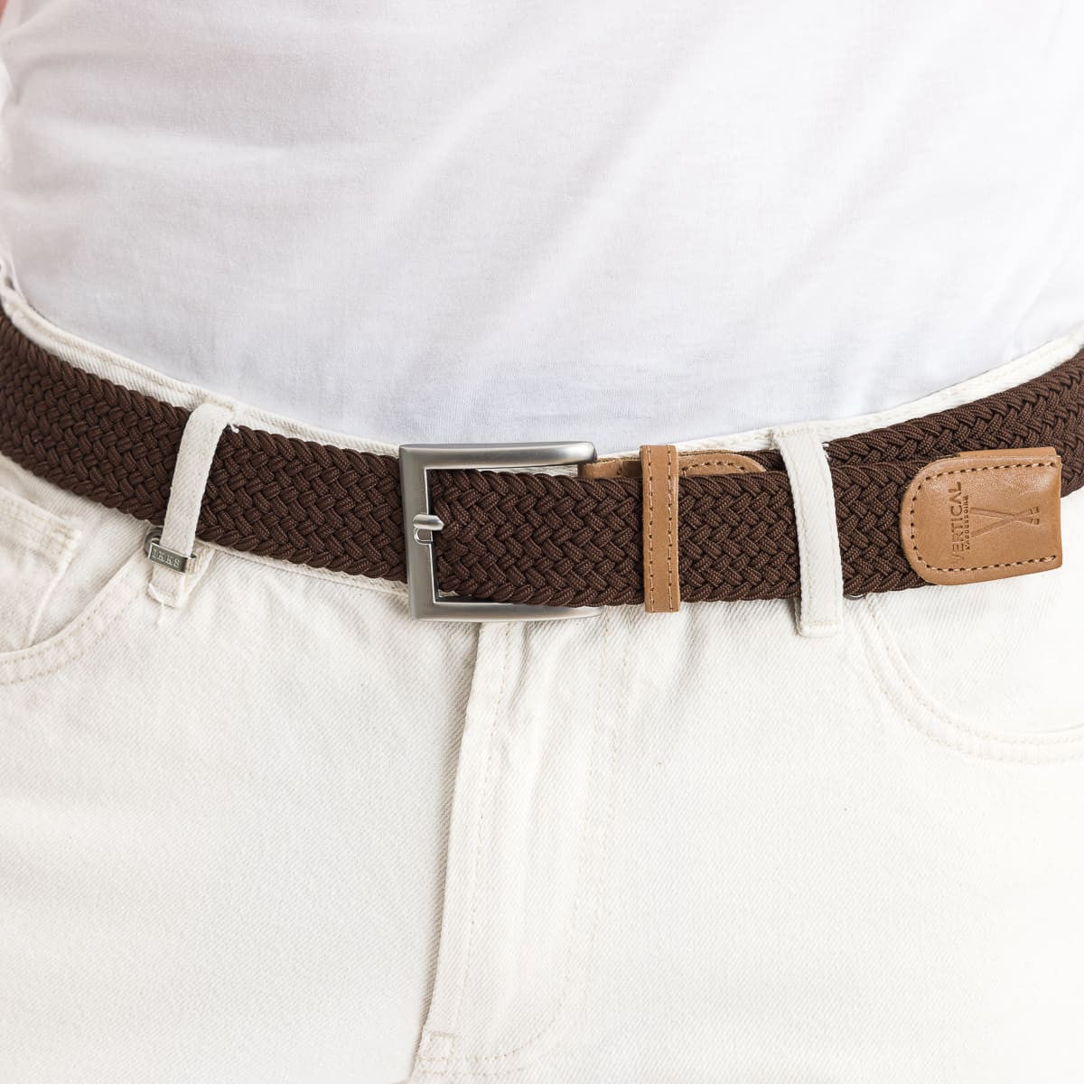 Ceinture tressée pour homme marron