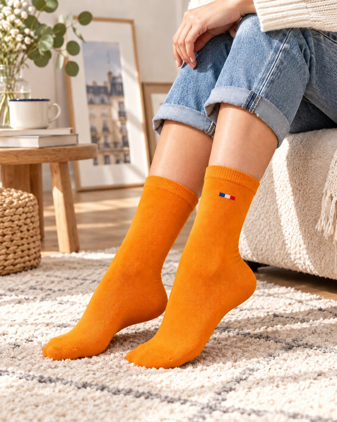 chaussette orange francaise de profil comment les porter