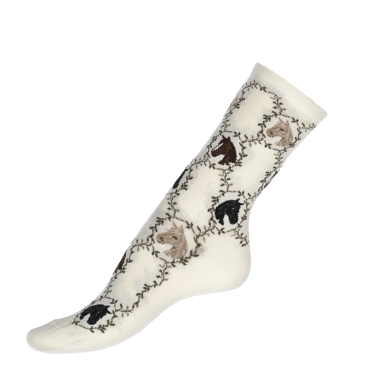 Chaussette cheval femme Les Chevaux écru, vue de profil