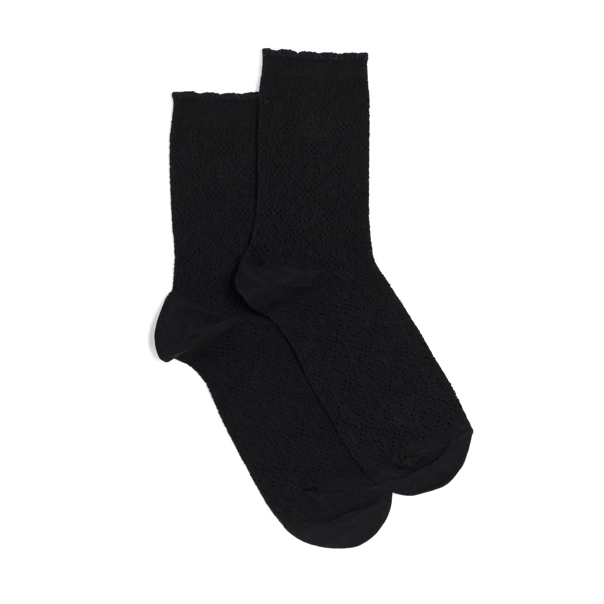 Paire de chaussettes en dentelle noires à revers festonné