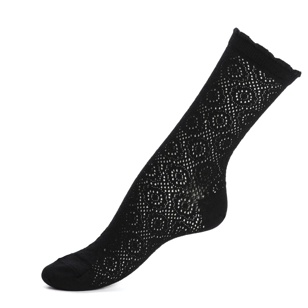 Chaussette femme La Dentelle noire en maille ajourée, vue de profil