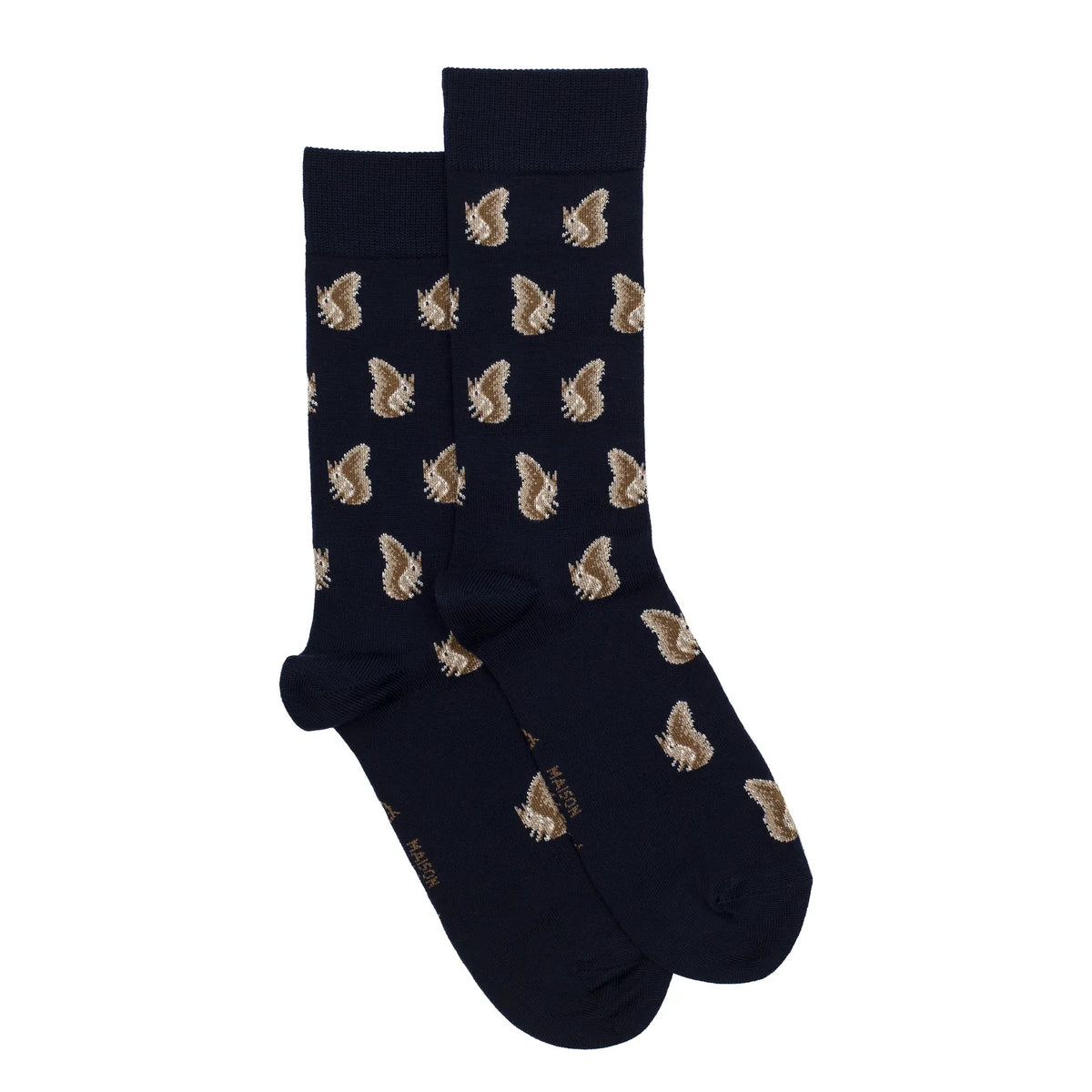 Paire de chaussettes Les Écureuils en laine mérinos bleu marine