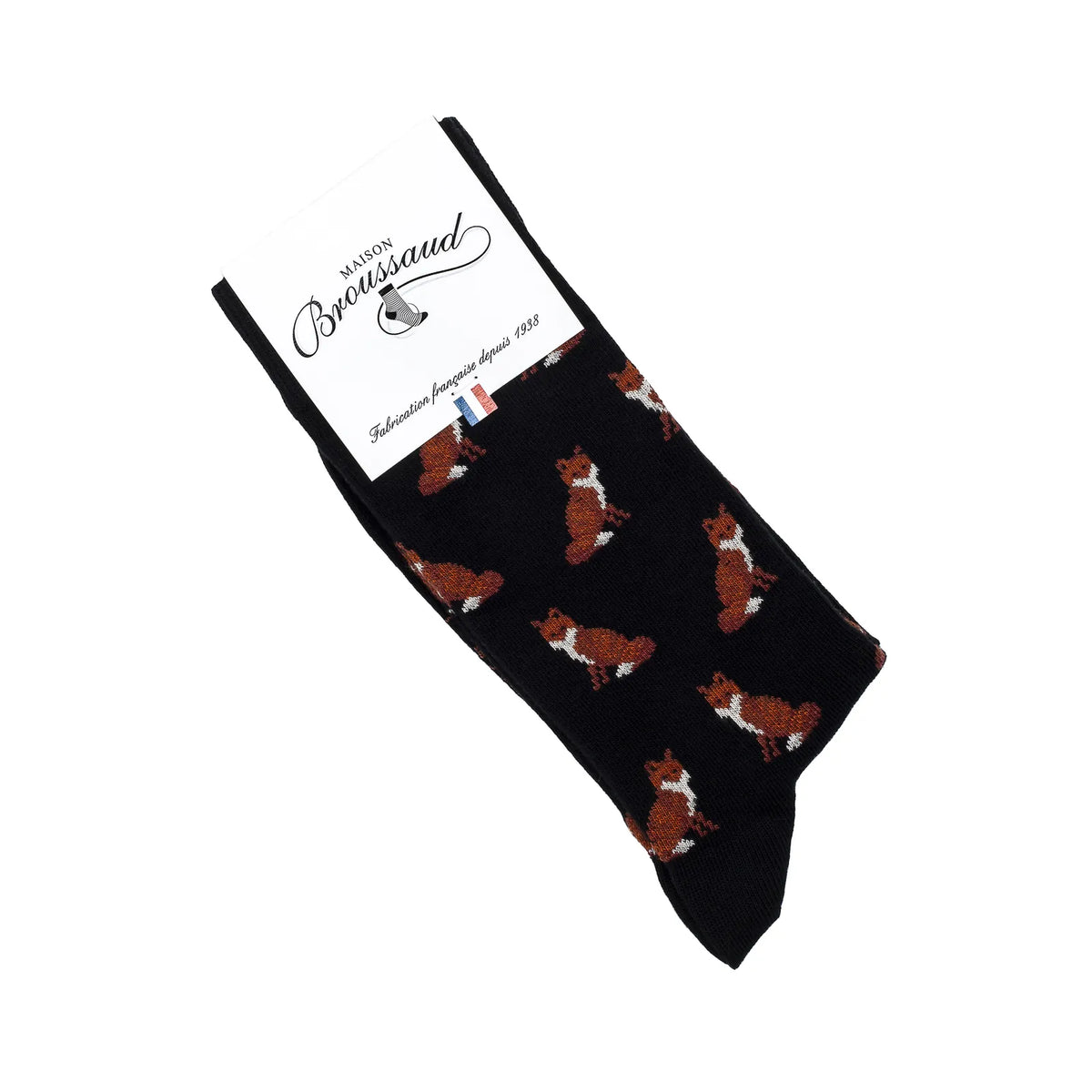 Chaussettes Les Renards noires dans leur emballage Maison Broussaud