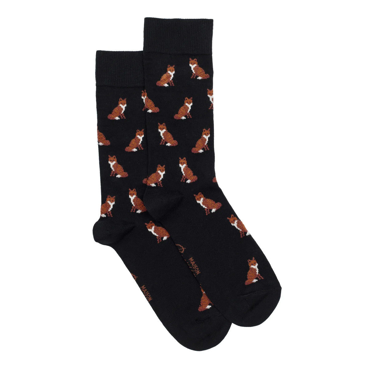 Paire de chaussettes homme noires à motif de renards roux