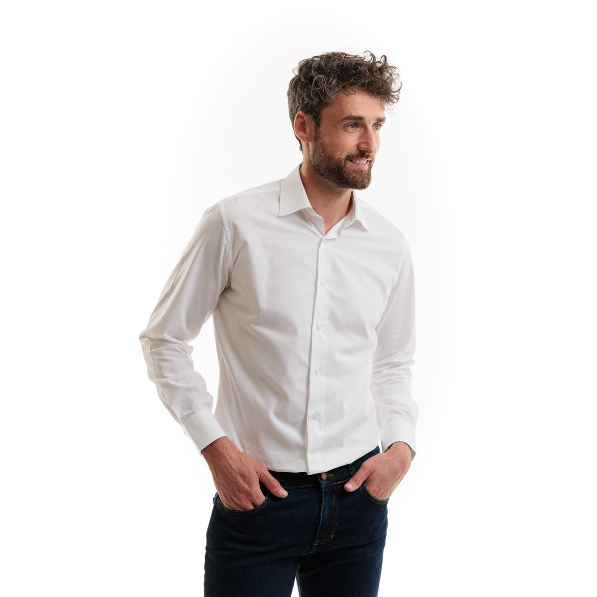 Chemise Homme blanc Française Manches Longues en Coton