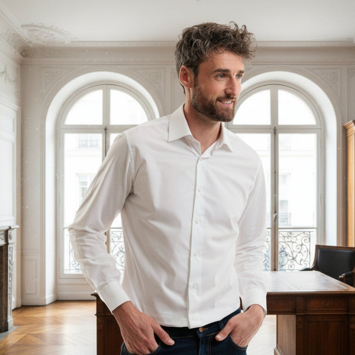 Chemise Homme blanc Française Manches Longues en Coton