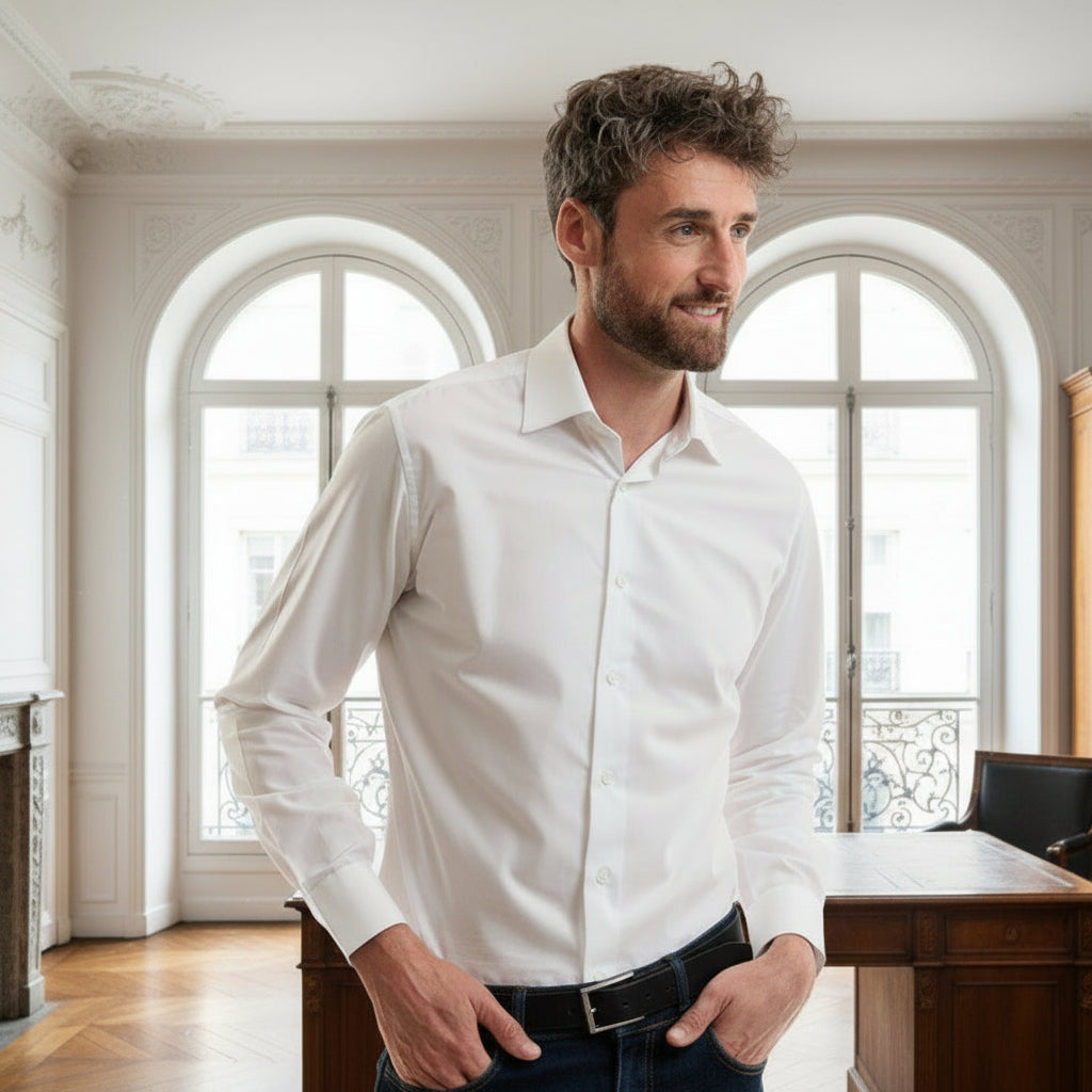 Chemise Homme blanc Française Manches Longues en Coton