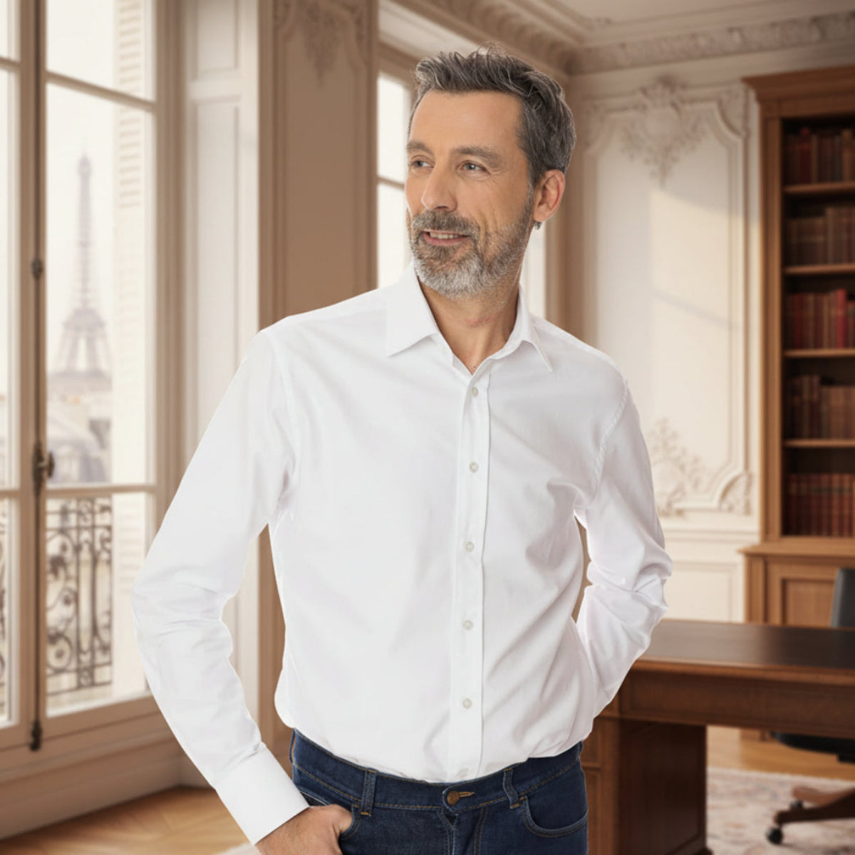 Chemise blanc homme à manche longue et col
