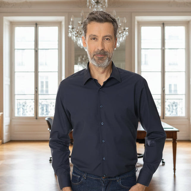 Chemise Bleu marine pour homme manche longue