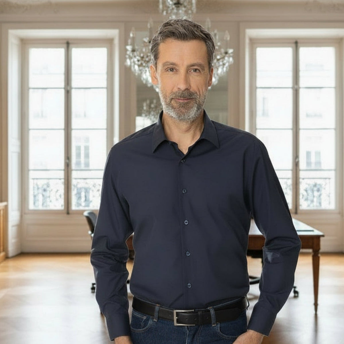 Chemise Bleu marine pour homme manche longue