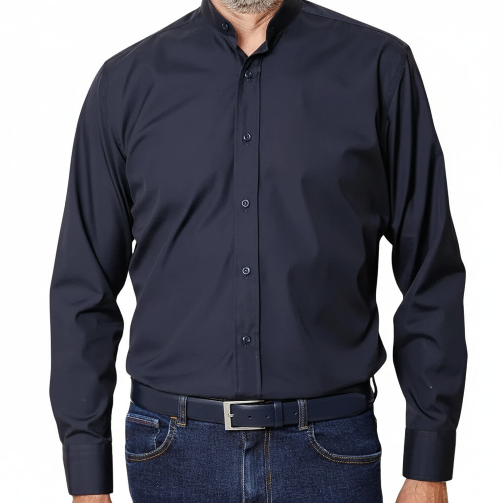 Chemise française Homme | Col Mao | Bleu Marine