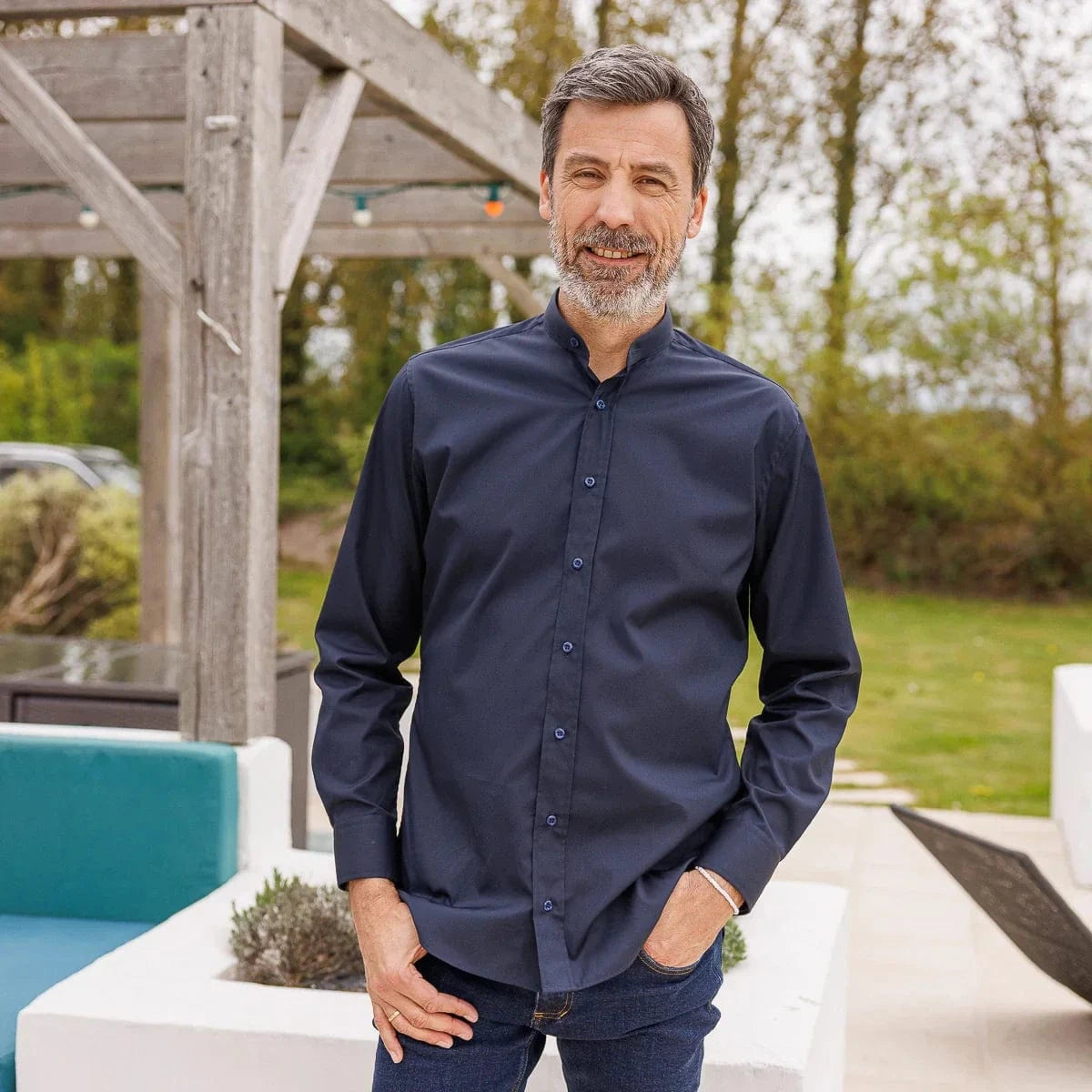Chemise française Homme | Col Mao | Bleu Marine