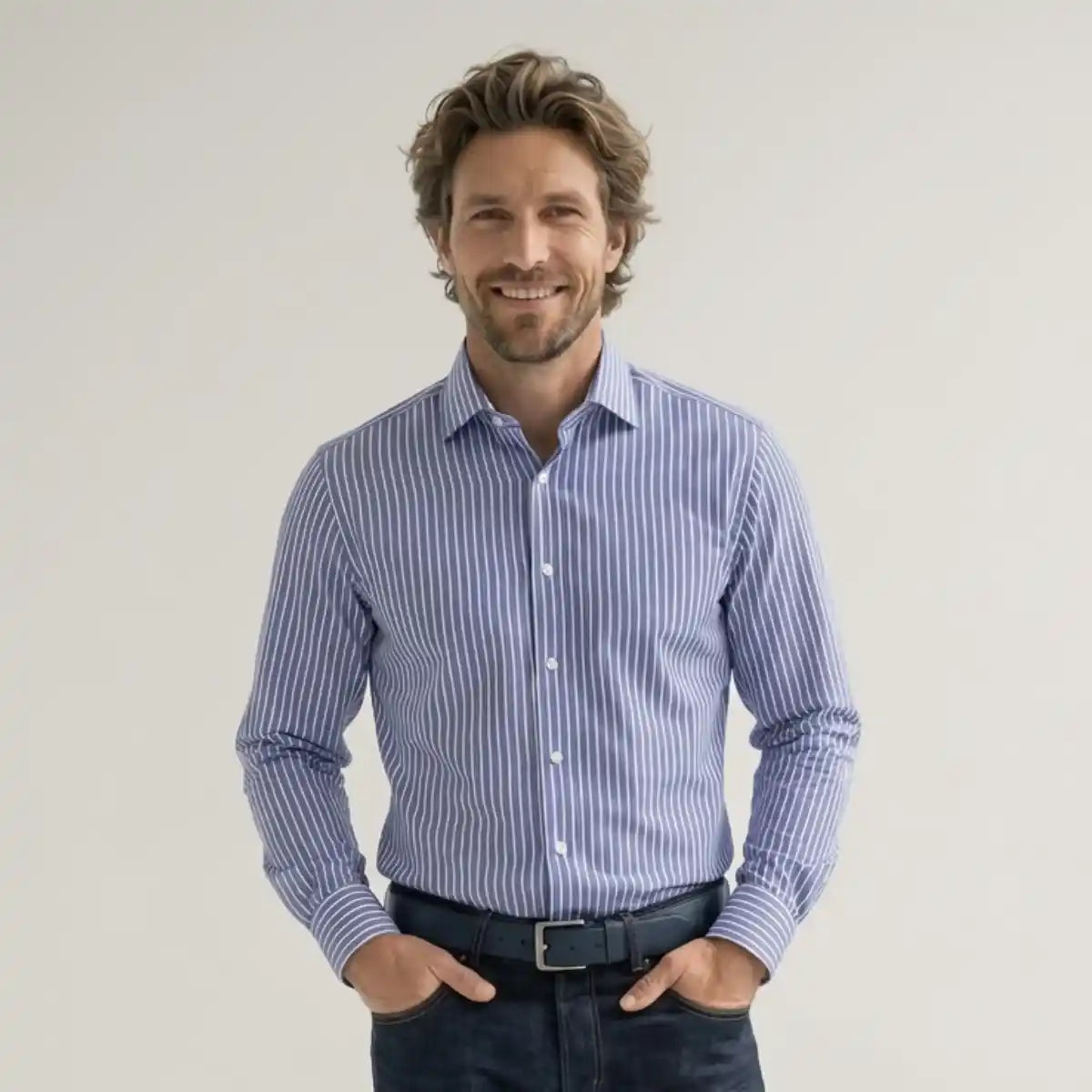 CHEMISE À RAYURES AVEC BOUTONS DE MANCHETTE - Bleu ciel | Canada