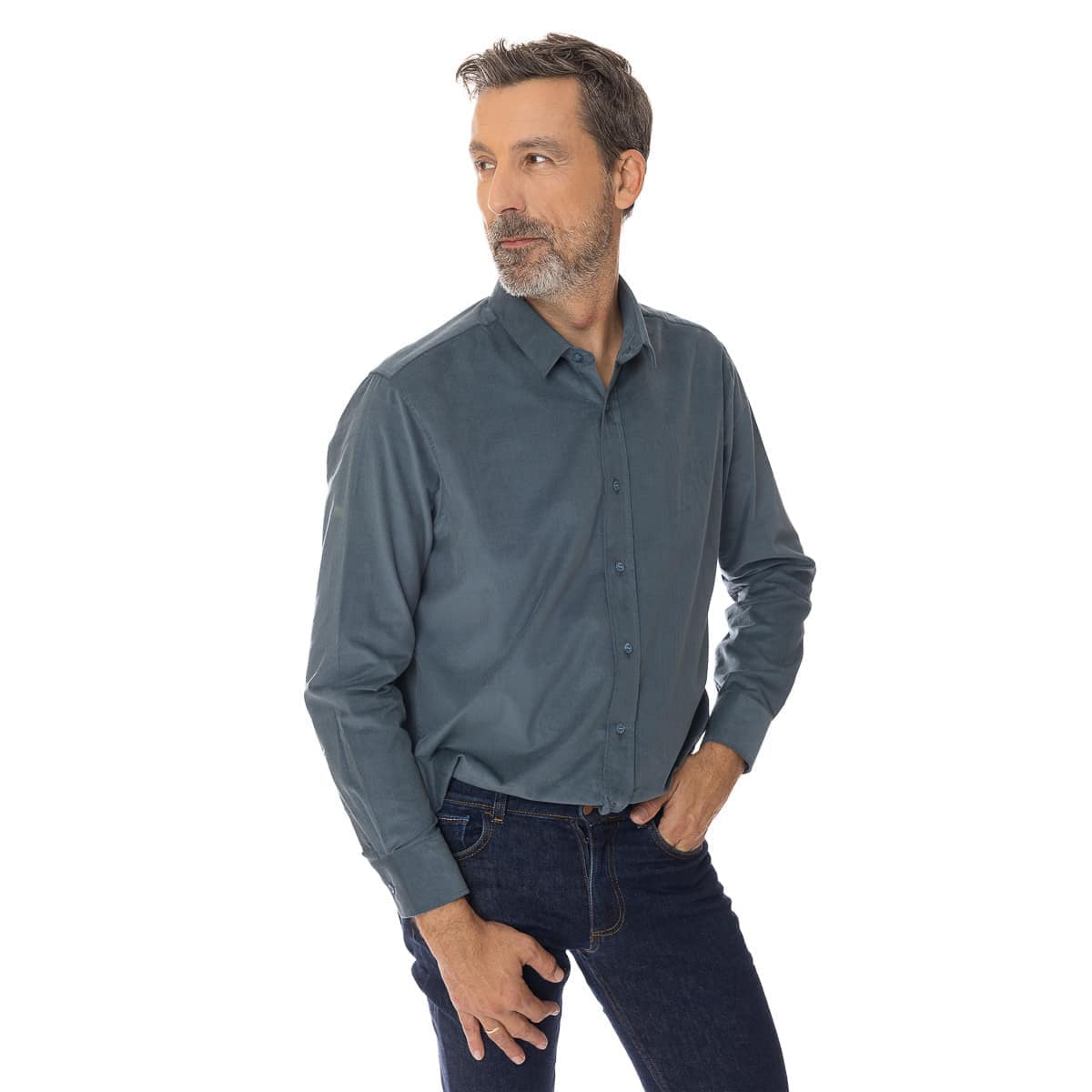 Chemise velours homme bleu à manche longue