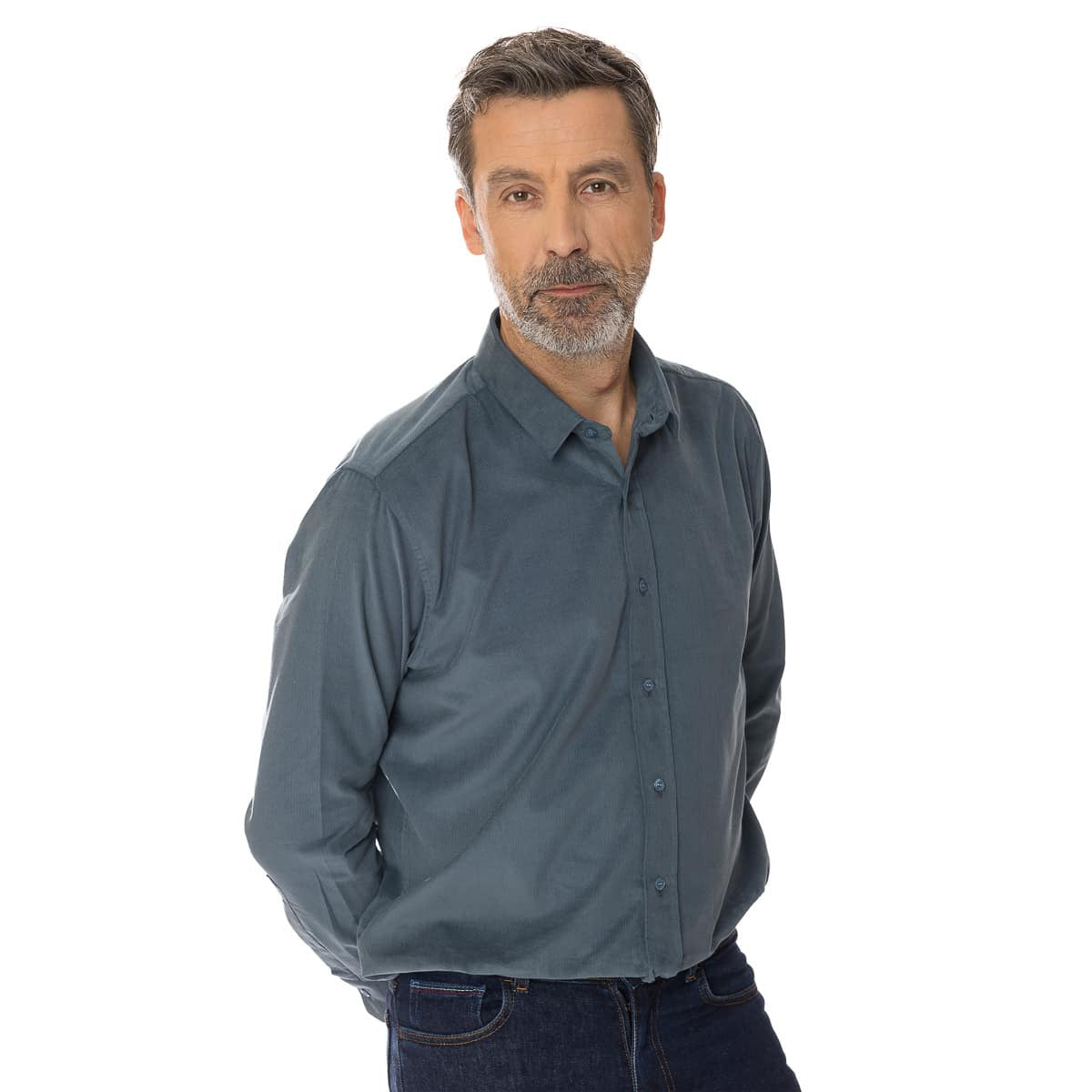 Chemise velours homme bleu à manche longue
