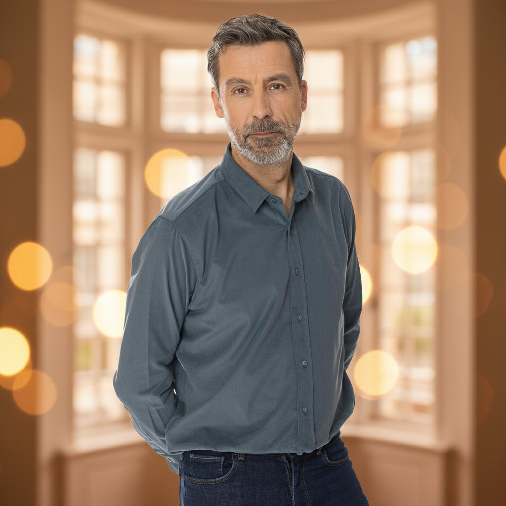 Chemise velours homme bleu à manche longue