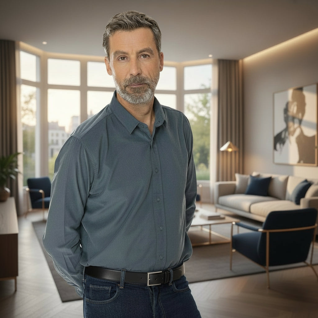 Chemise velours homme bleu à manche longue