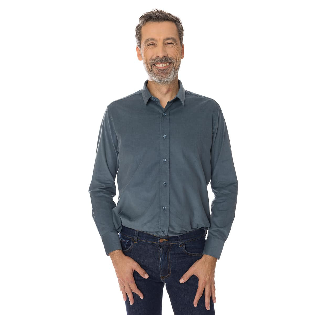 Chemise velours homme bleu à manche longue