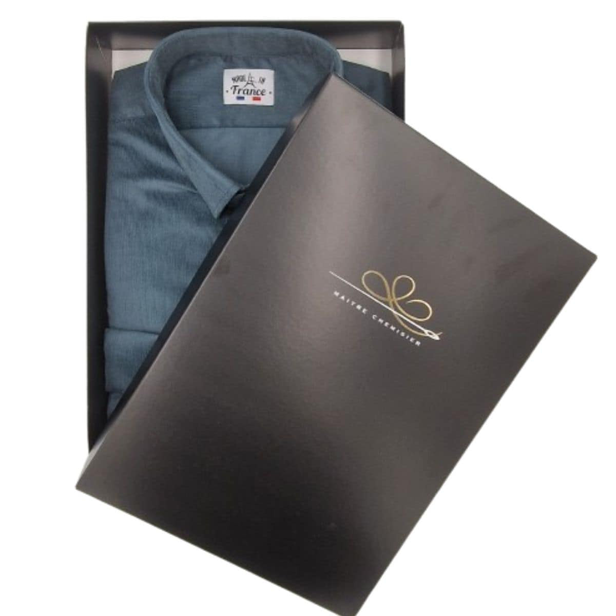 Chemise velours homme bleu à manche longue