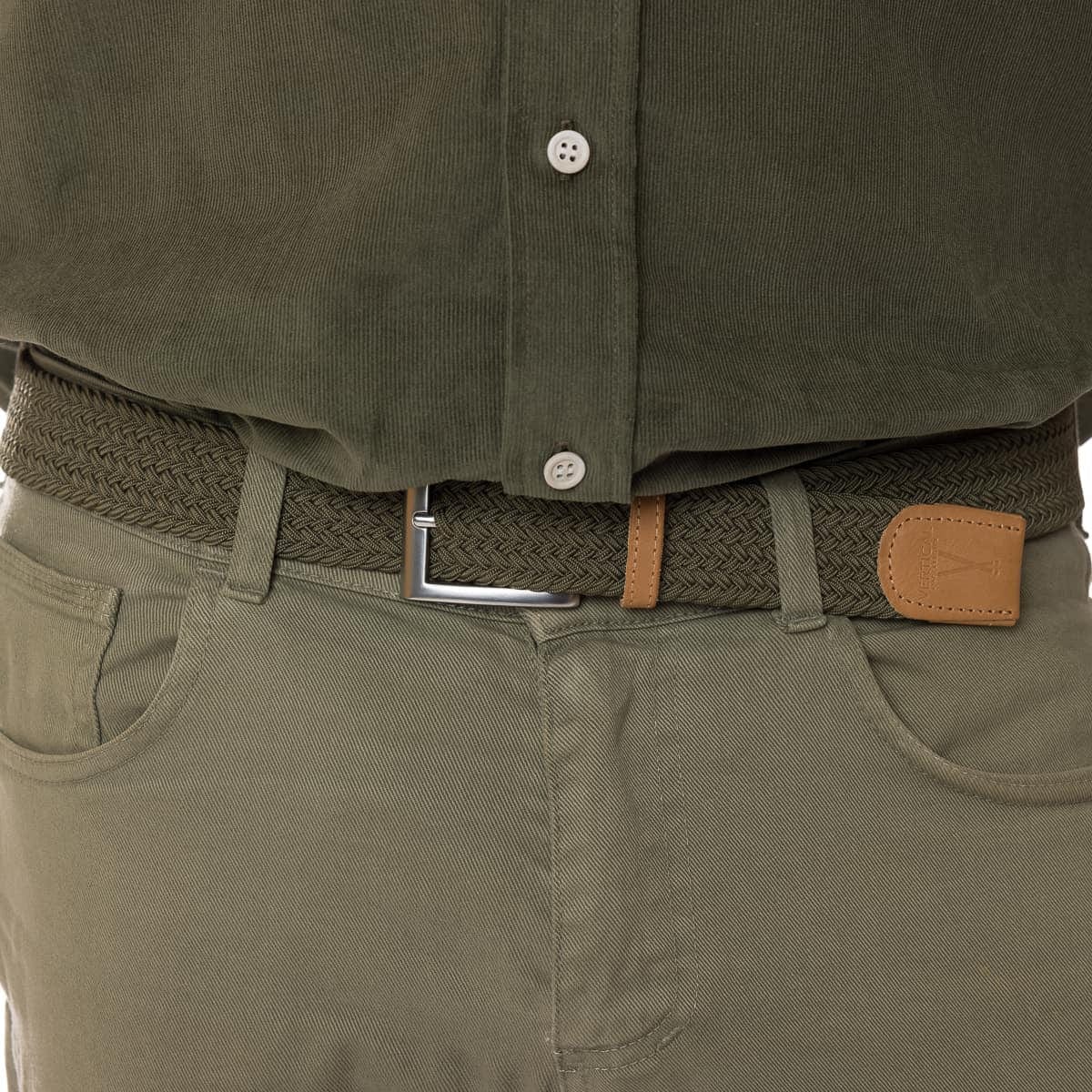 Chemise velours homme Kaki à manche longue