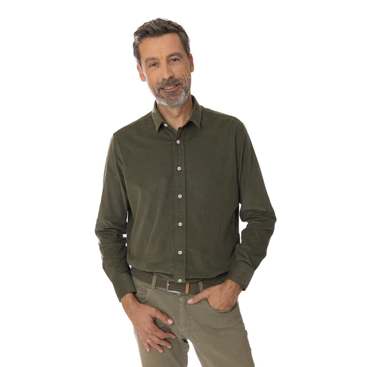 Chemise velours homme Kaki à manche longue