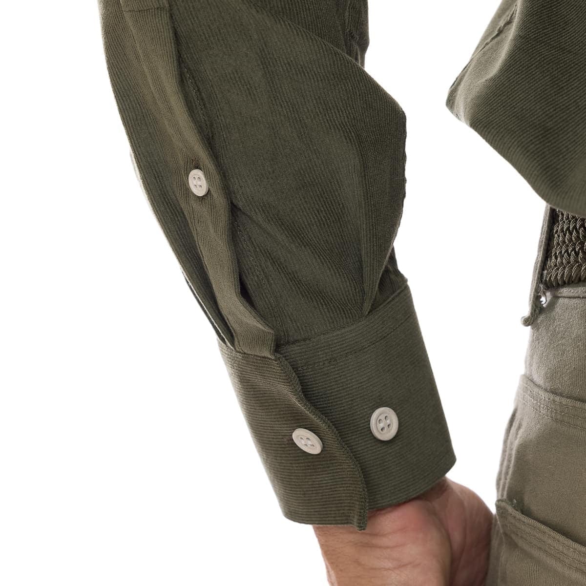 Chemise velours homme Kaki à manche longue