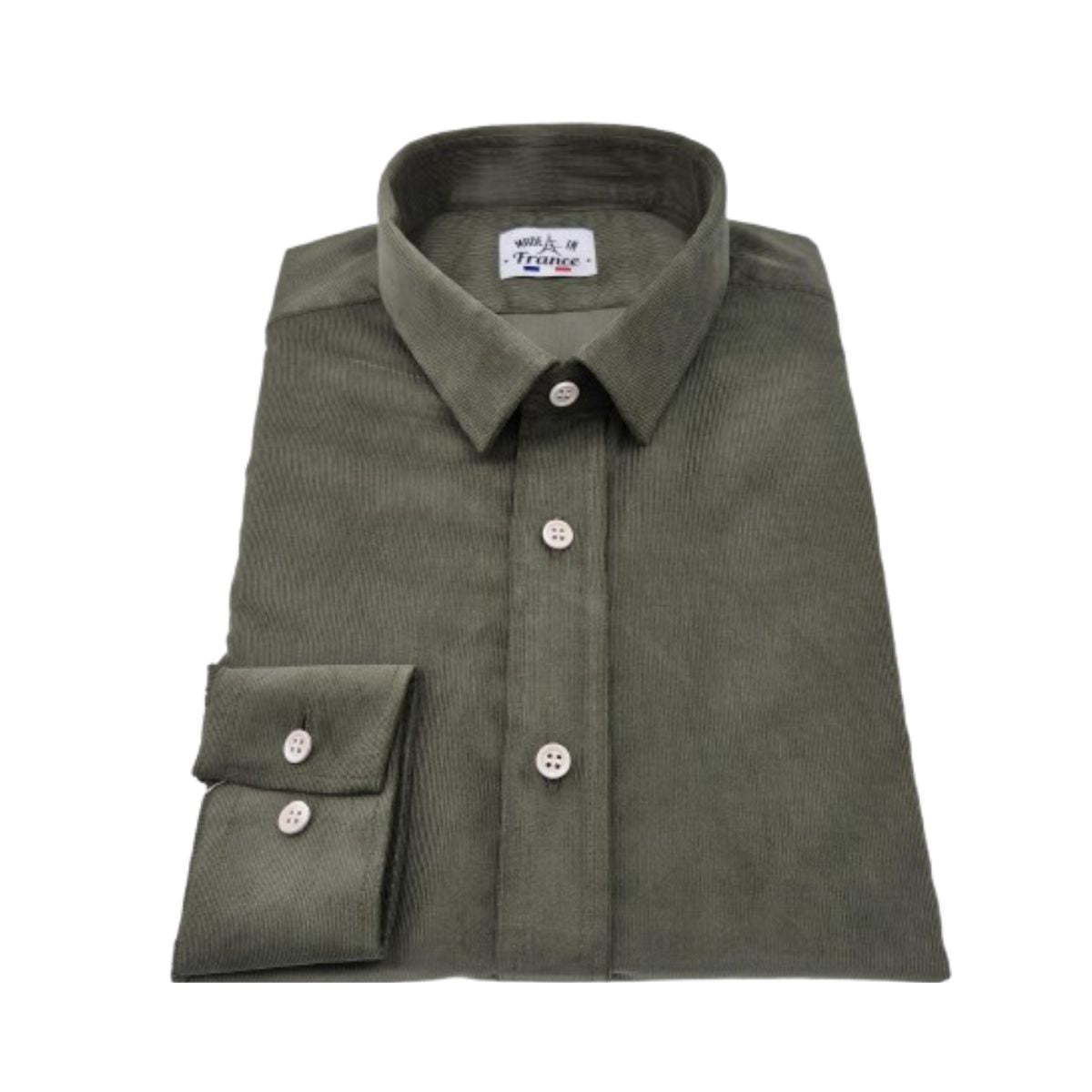 Chemise velours homme Kaki à manche longue