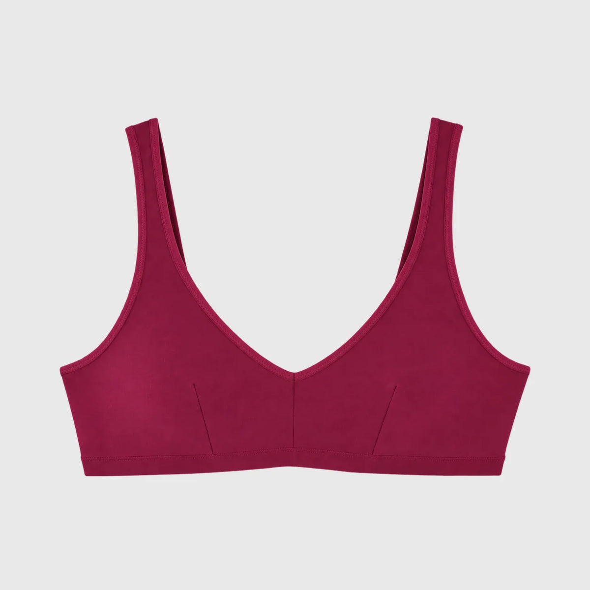 Brassière à pince bordeaux en coton bio, sans armatures, décolleté en V